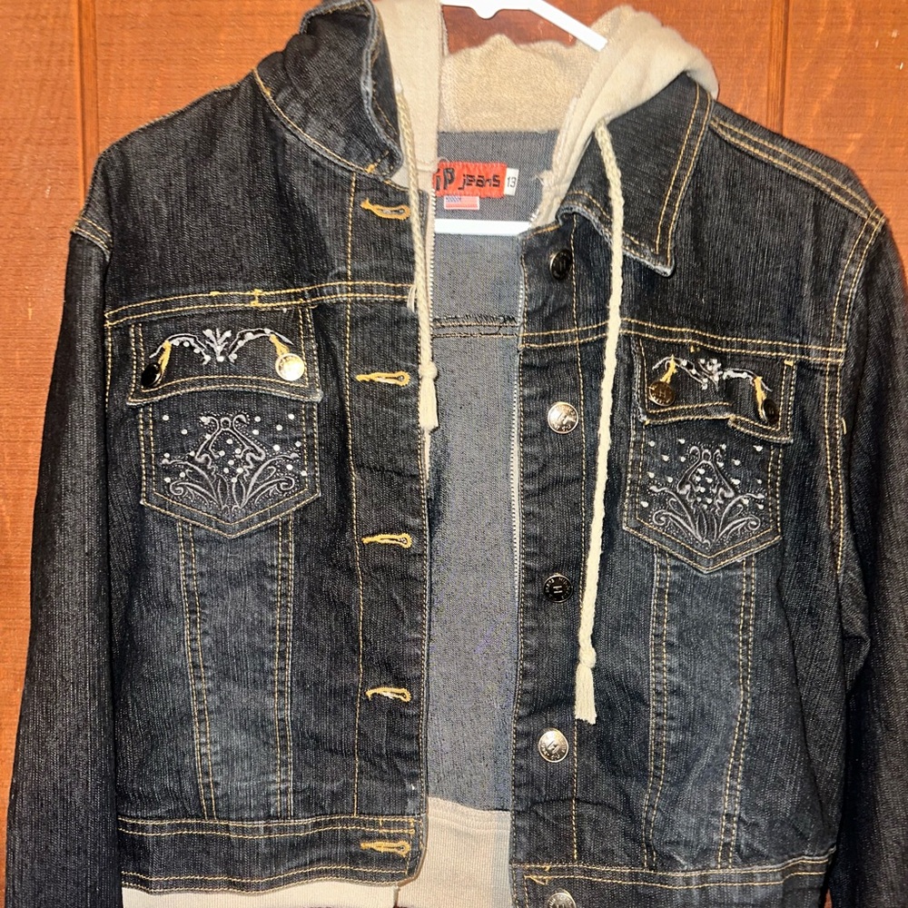 Embroidered Denim Jacket with Hoodie
